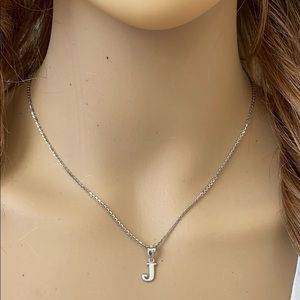 Sterling Silver Mini Small Initial Letter J Pendant Necklace